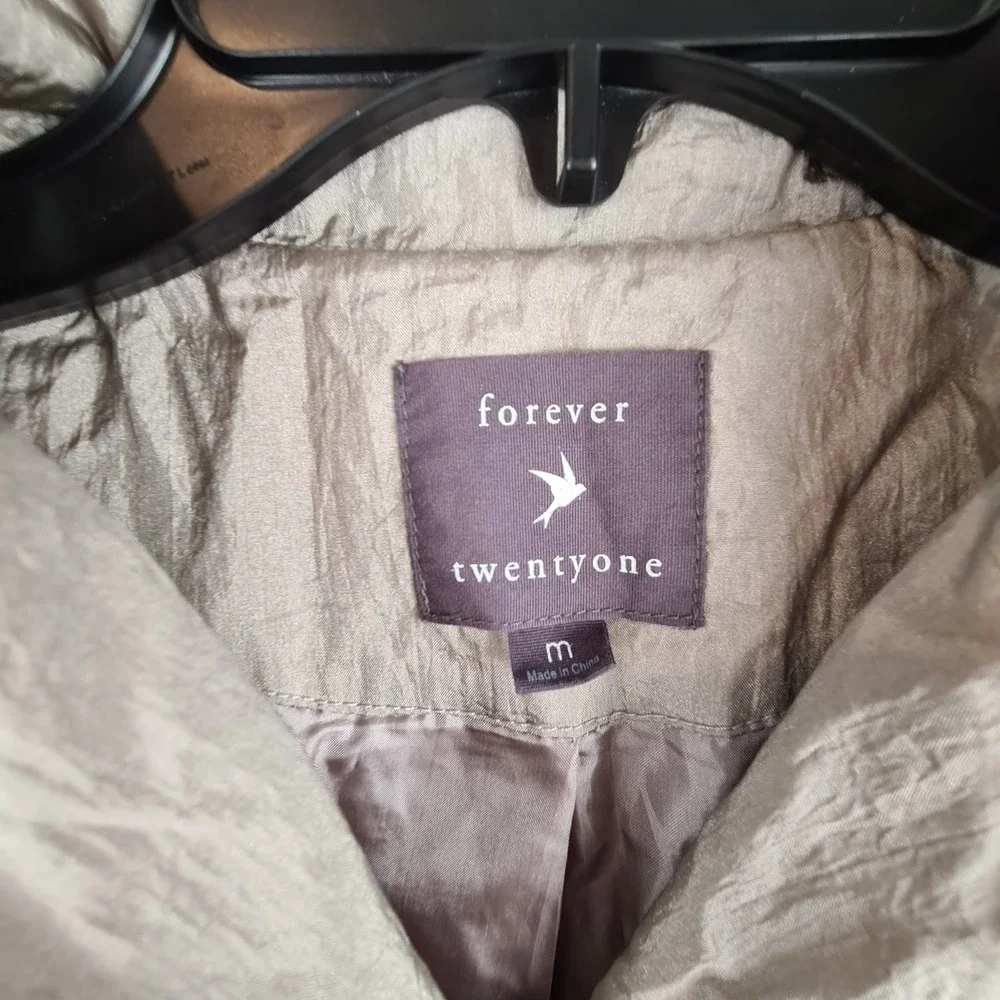 VTG Y2K Forever 21 Trench Coat Dress Double Breasted Shimmer Beige M Belted‎